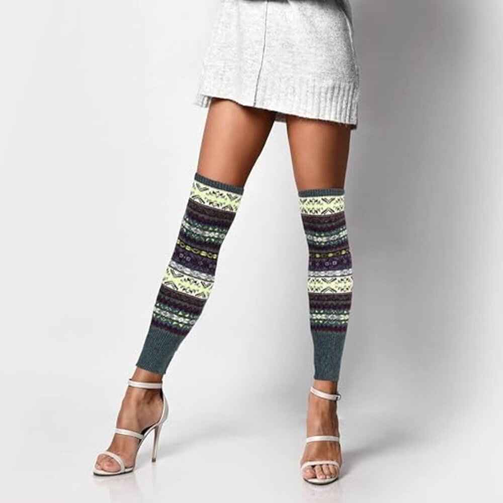 Leg Warmer Boot Socks Nordic Fair Isle Winter Ski Topper Warm Cabincore OS